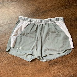 Gray and White Under Armour shorts
